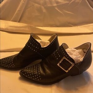 Studded Black Leather Ankle Boots